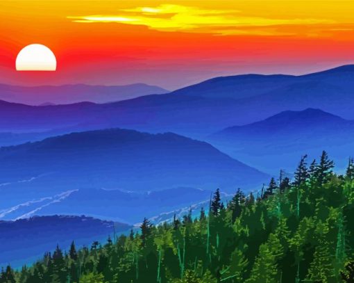 Sunset Appalachian Mountains paint by number