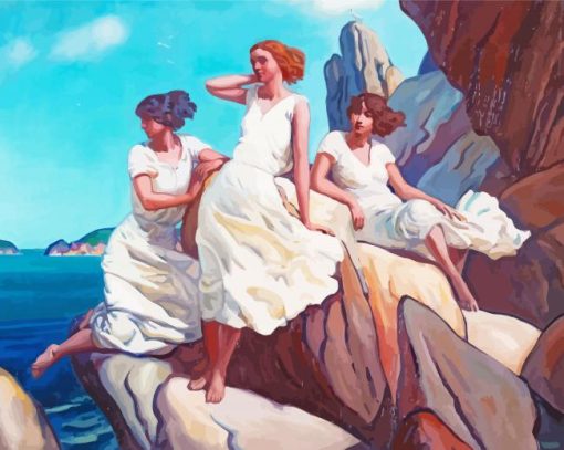 Three Girls In White paint by number