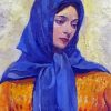 Woman With Blue Scarf paint by number