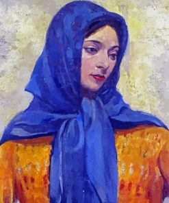 Woman With Blue Scarf paint by number