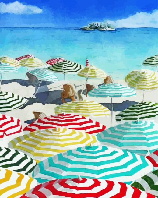 Aesthetic Beach With Umbrellas Art paint by number