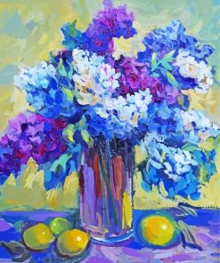 Blue Flowers Vase And Lemons Art paint by number