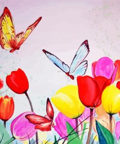 Butterfly On Tulips paint by number