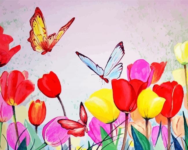 Butterfly On Tulips paint by number