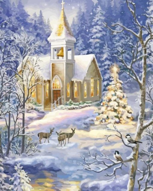 Christmas Winter Church paint by number