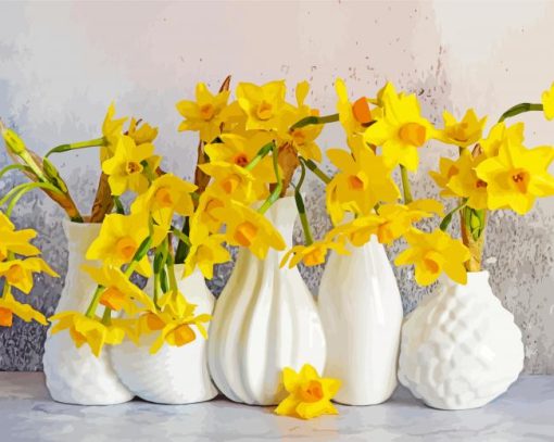 Daffodils In A White Vases paint by number