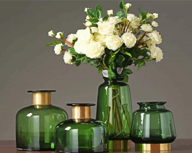 Dark Green Vase Of Flowers paint by number