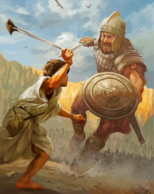 David And Goliath Fight paint by number