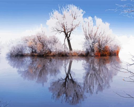 Frozen Trees Lake paint by number