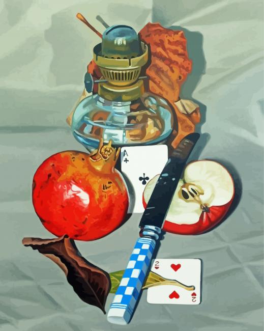 Fruits With Cards And Lamp Still Life paint by number