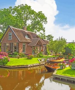 Giethoorn House And Boats paint by number