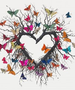 Heart Tree Butterflies paint by number