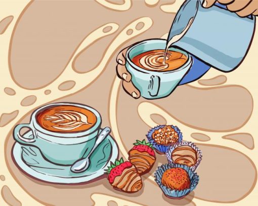 Illustration Coffee Cup And Biscuits paint by number
