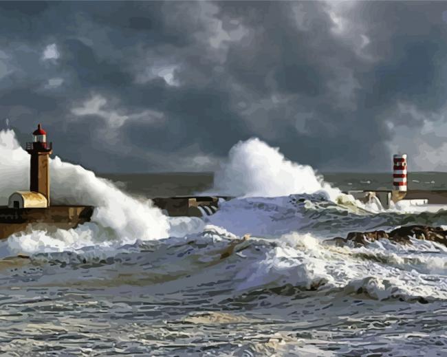 Lighthouse Storm At Sea paint by number