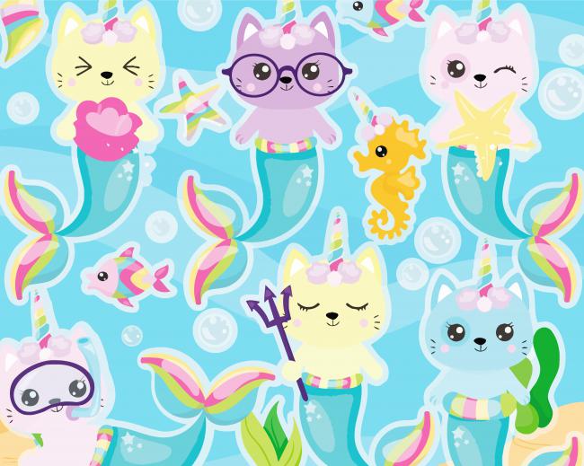 Mermaid Unicorn Cats paint by number