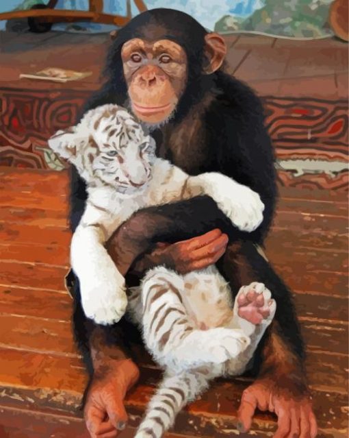 Monkey And White Tiger Animals paint by number