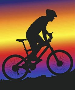 Mountainbiker Sunset Silhouette paint by number