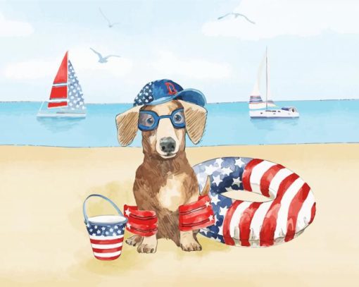 Patriotic Dachshund Dog paint by number