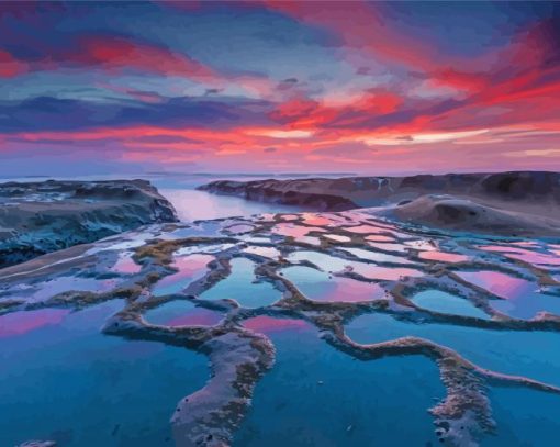 Tide Pool Sunset Reflection paint by number