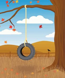 Tree And A Swing Illustration paint by number