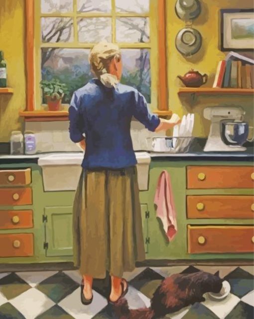 Woman Wash Dishes Art paint by number