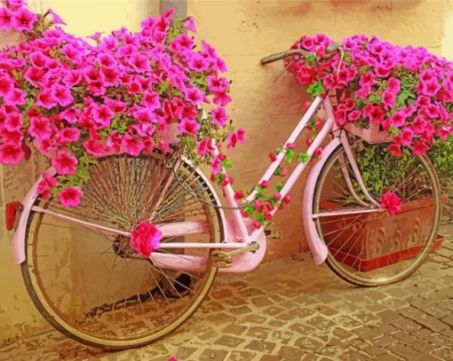 Garden And Bicycle With Flowers paint by number