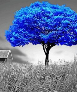 Monochrome Blue Tree paint by number