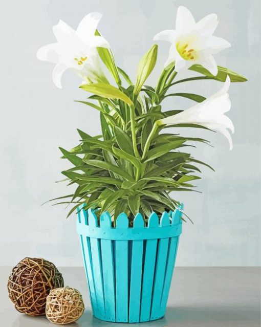 Potted White Easter Lilies paint by number
