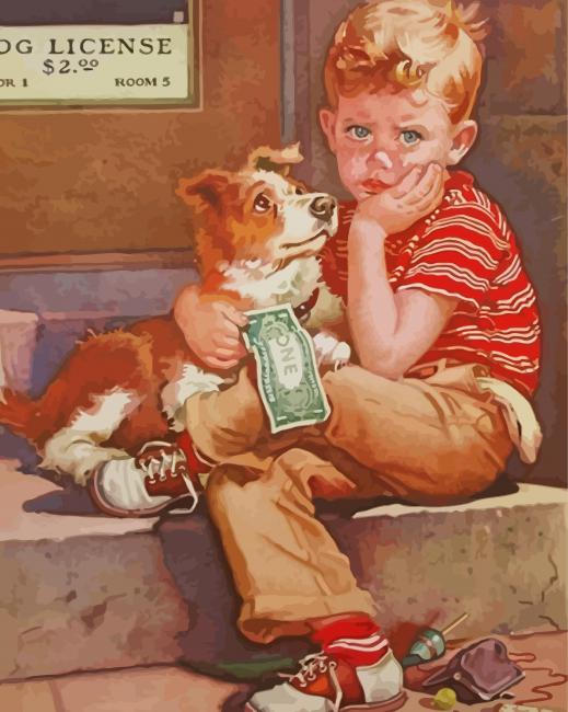 Sad Boy And Puppy paint by number