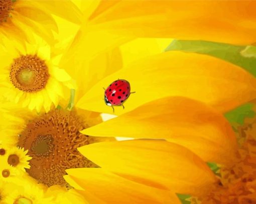 Sunflowers Ladybug paint by number