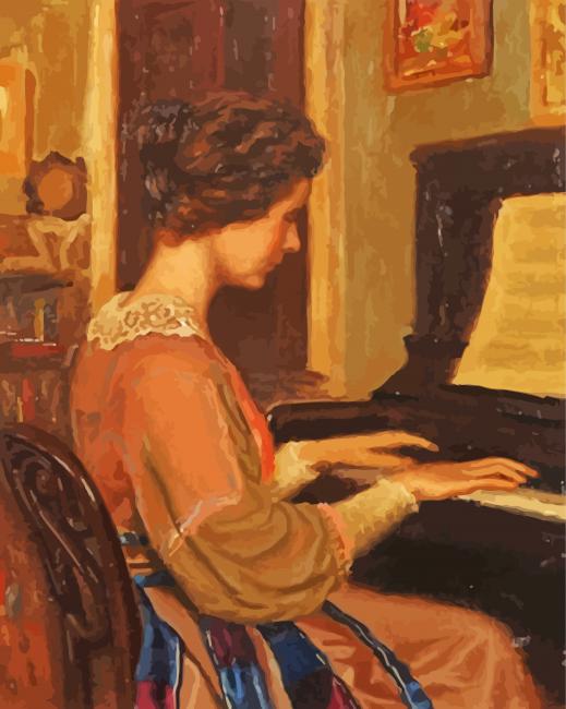 Vintage Lady Playing Piano paint by number