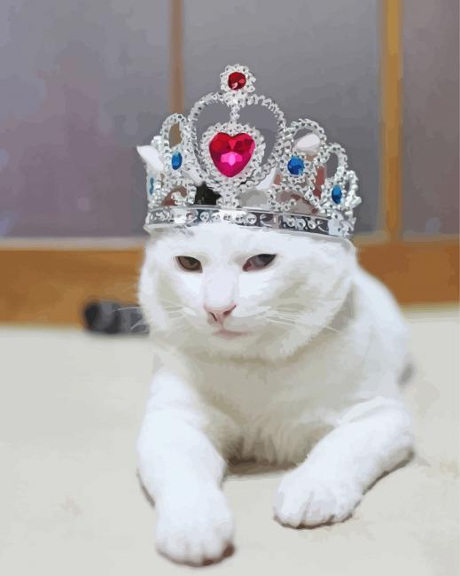 White Cat Animal With Crown paint by number