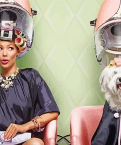 Woman And Dog At The Hair Salon paint by number