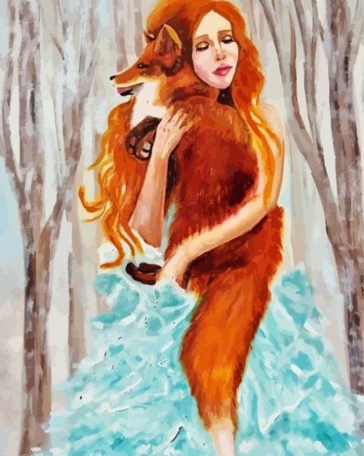 Woman Hugging Fox paint by number