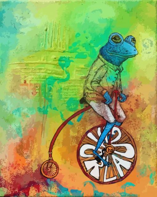 Blue Frog On Bicycle paint by number