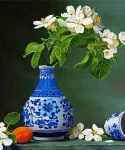 Blue And White Vase With Flowers And Apricots paint by number