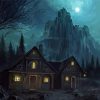 Dark Cottage In The Woods paint by number