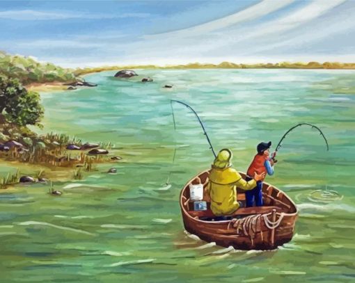 Grandpa Fishing With Grandson Art paint by number
