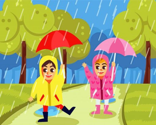 Happy Kids In The Rain paint by number