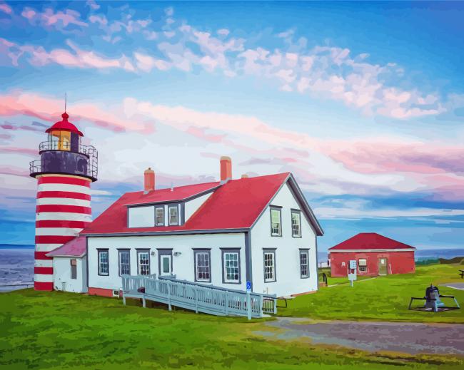Maine West Quoddy Lighthouse paint by number