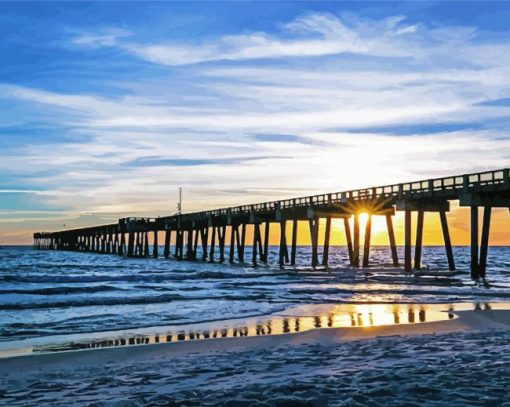 Sunset Panama Beach Pier paint by number