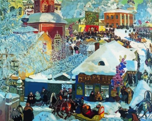 Winter Shrovetide Festivities By Boris Kustodiev paint by number