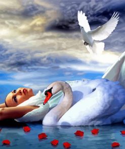 Cool Woman And Swan paint by number