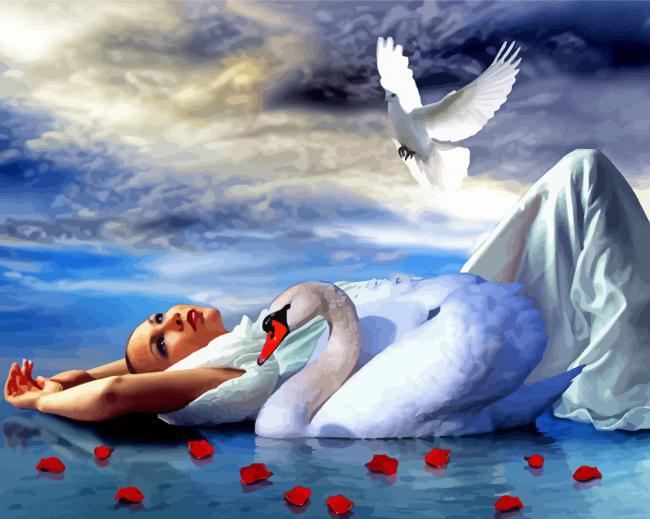 Cool Woman And Swan paint by number