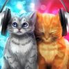 Cute Cats Listening To Music paint by number