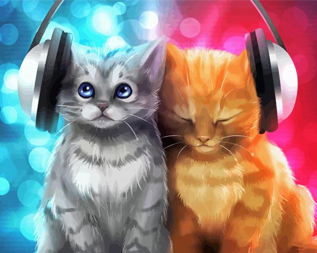 Cute Cats Listening To Music paint by number