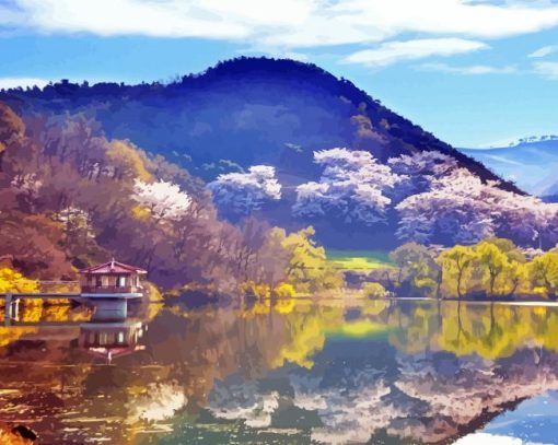 Spring In korea Lake paint by number