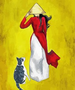 Vietnamese Girl And Cat Paint by number