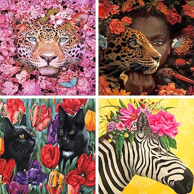 Animals with flowers painting by numbers