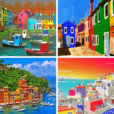 colorful houses painting by numbers